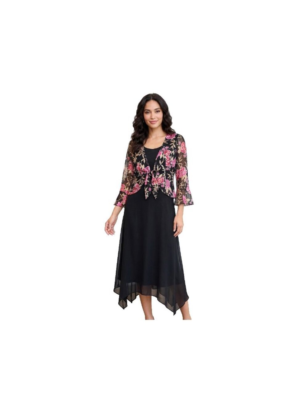 Chiffon Jacket Dress Sz 6 Floral Formal Midi Evening Wedding Mother of the Bride
